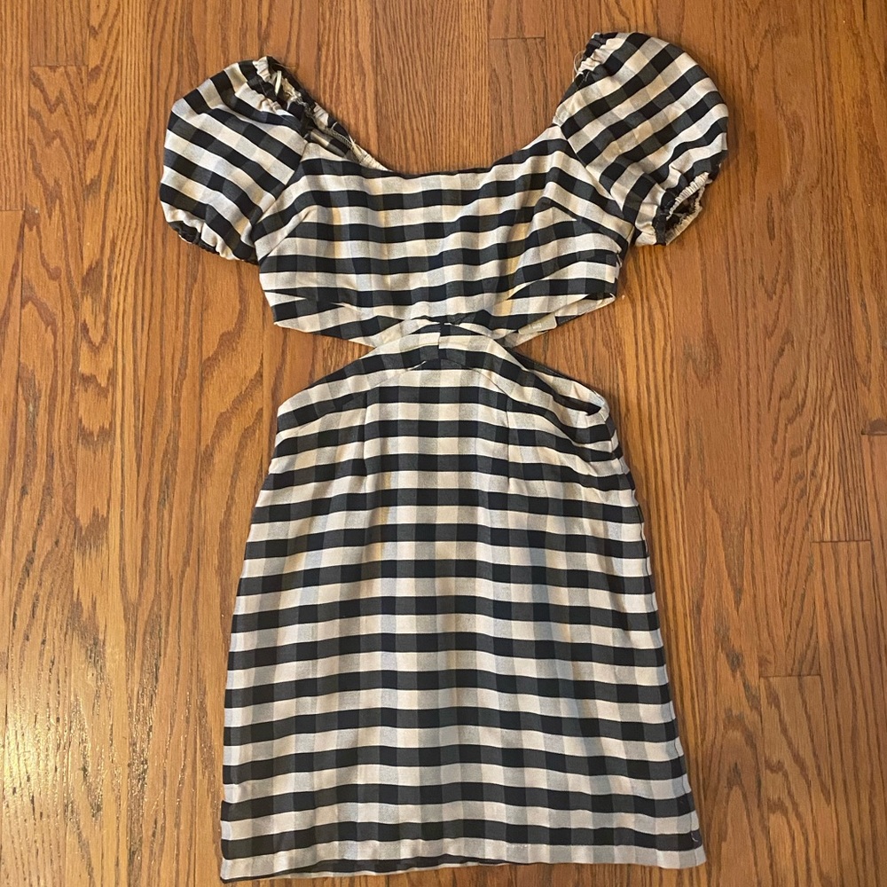 Vestique brown and black cut out dress